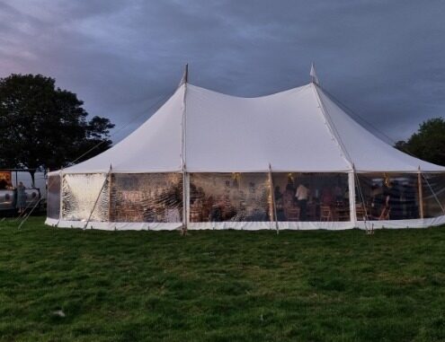 Image of our 2 Pole Celeste sailcloth Marquee 12x18m