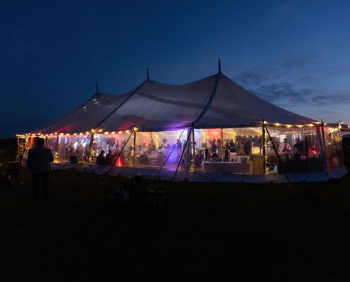 Image of our Celeste Pole Sailcloth 12x24m in Trerethern Farm, Padstow at Night