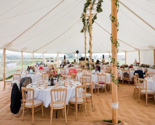 internal image of our 3 Pole 12x24m Celeste Pole Sailcloth Marquee